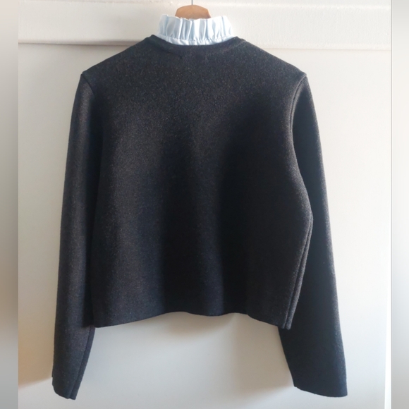 SANDRO Paris Knit Cardigan Embroidered Pocket CHARCOAL GRAY Nwot Wool - Picture 5 of 13